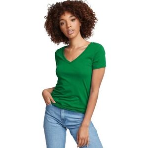 Fruit of the Loom Kelly Green V-Neck Cotton Tee T-Shirt Size Large